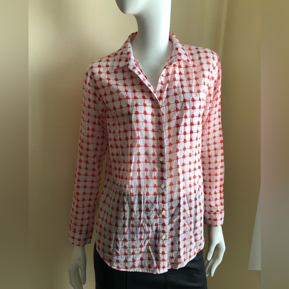 Madewell Women’s Shirt.  Red square pattern on white shirt.  Size S